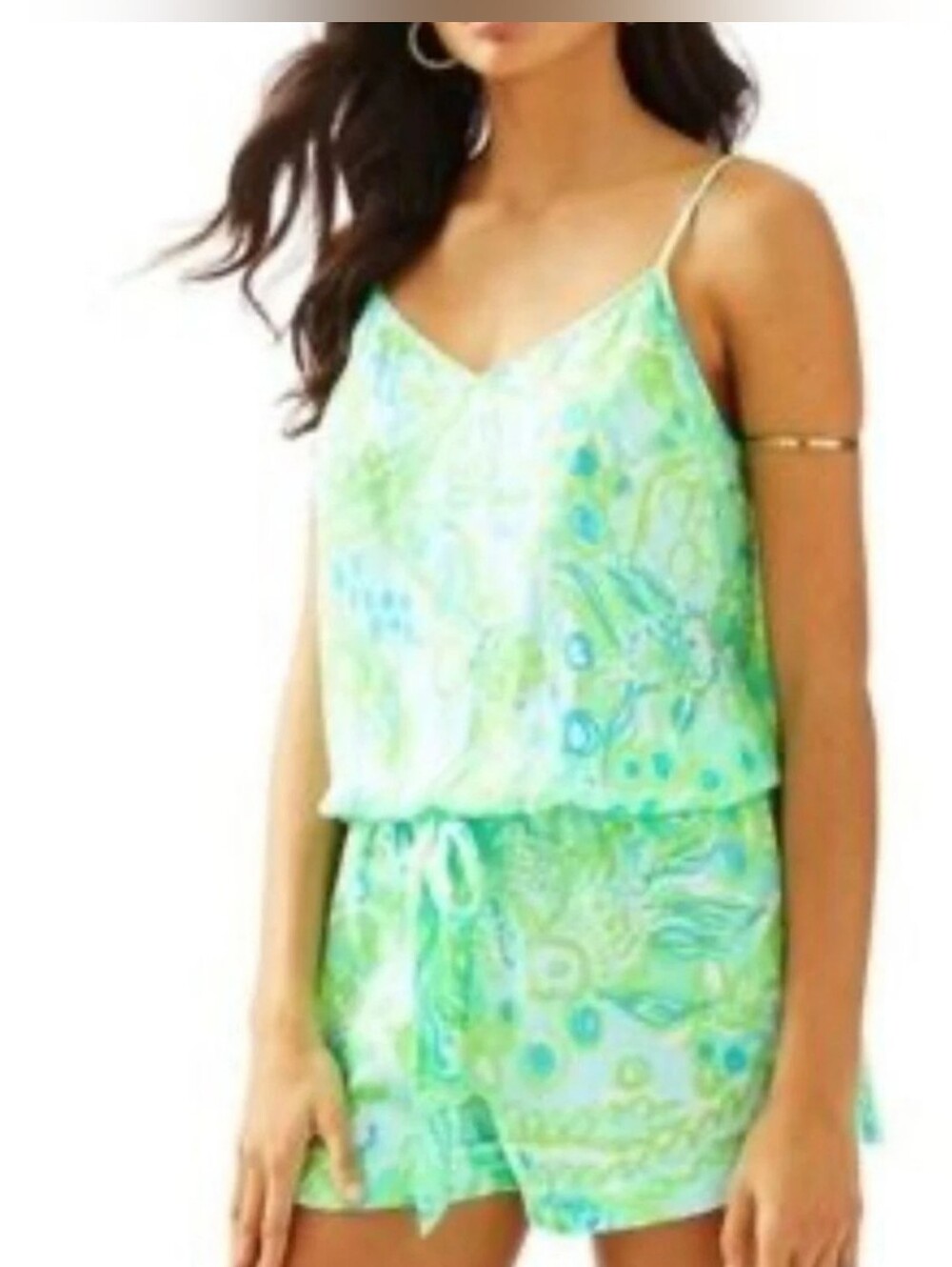 Lilly Pulitzer Deanna Pool Blue Green Any Fins Possible Romper